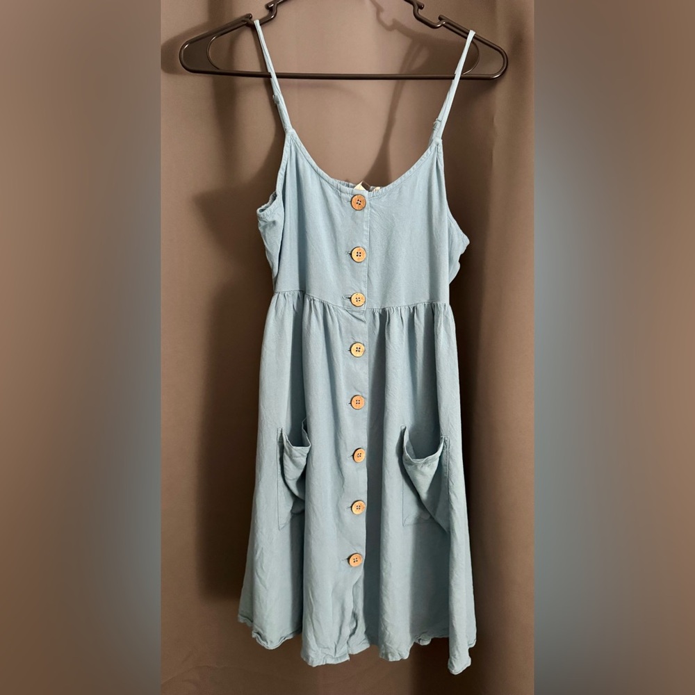 ROXY Light Blue Button-Front Sundress